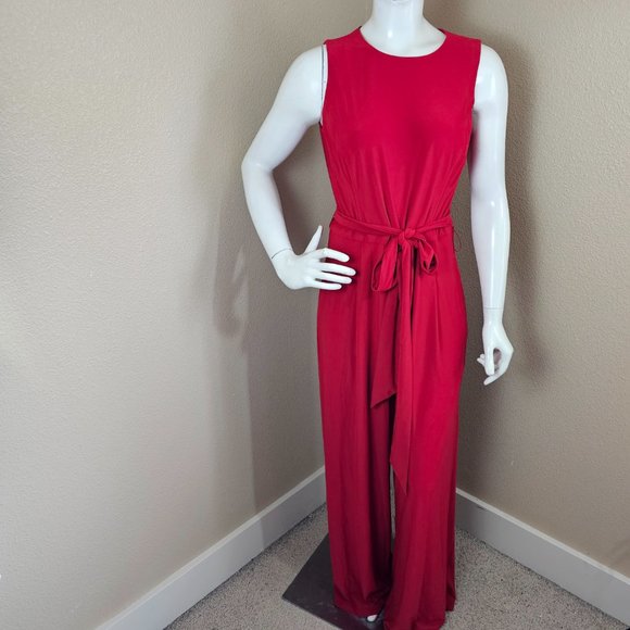 Lauren Ralph Lauren Essential Red Sleeveless Belted Jumpsuit~NWT~Size 10 - Picture 1 of 10